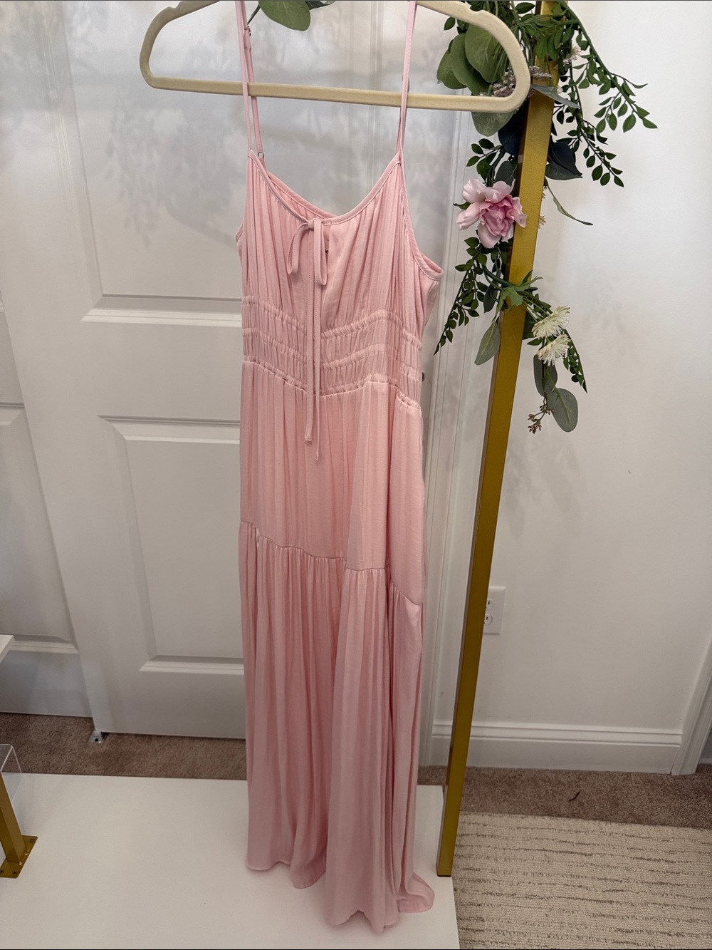 The Drop Light Pink Sleeveless Maxi Dress with Tie Front